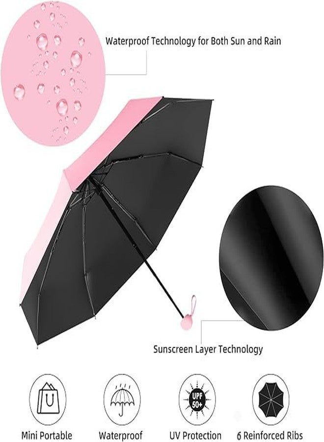 REXERA Mini Umbrella for Women & Men (Manual Open) Compact Travelling Sun umbrella for women, Polyester & UV Protection Fabric for Summer/Anti-Slip Handle- Use in Rain & Summer- 6 Frame (Pink) - Image 4